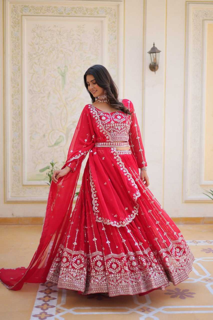Faux Georgette Traditional Lehenga in Morpich