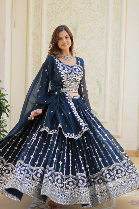 Faux Georgette Traditional Lehenga in Morpich