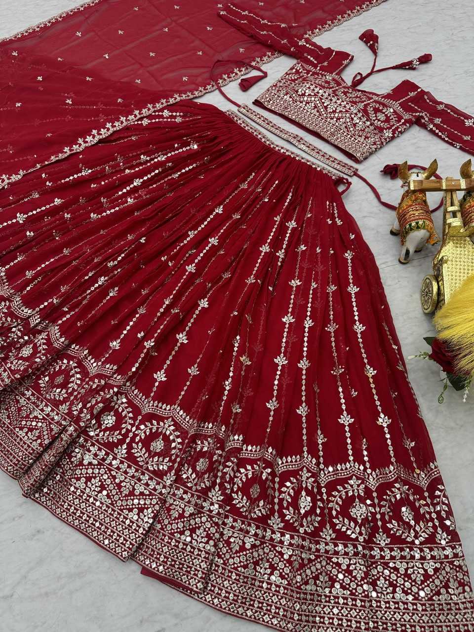 Faux Georgette Traditional Lehenga in Morpich