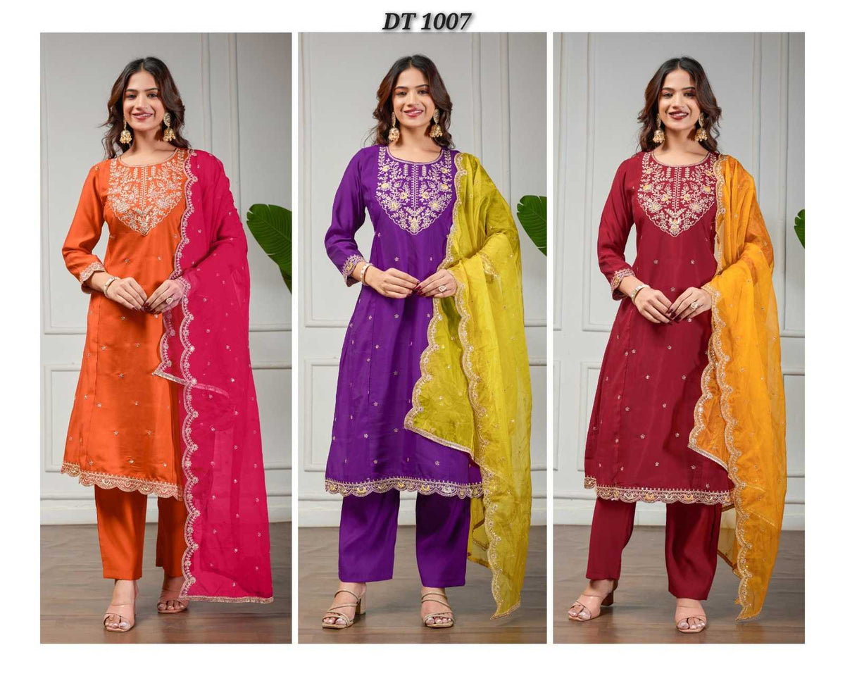 Heavy Roman Silk Embroidery Suit in Violet