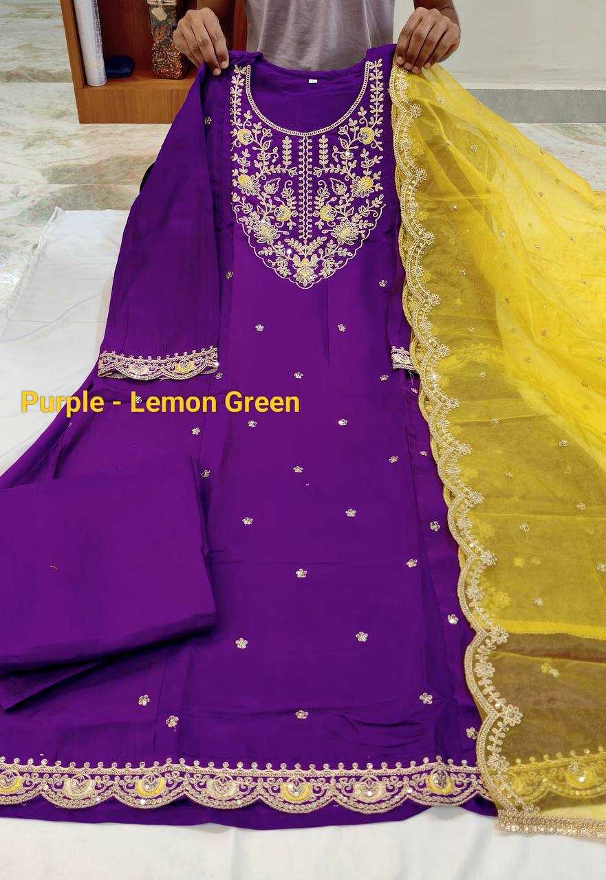 Heavy Roman Silk Embroidery Suit in Violet