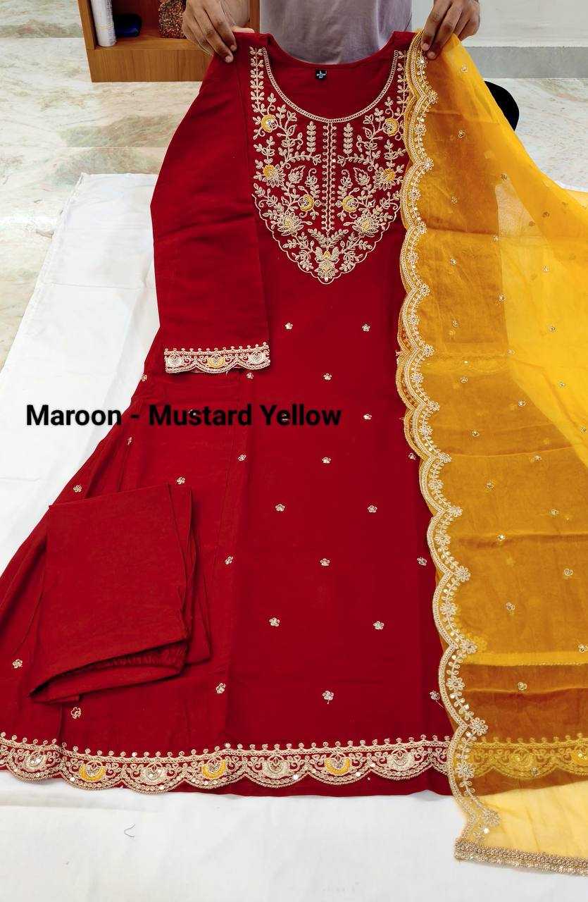 Heavy Roman Silk Embroidery Suit in Violet