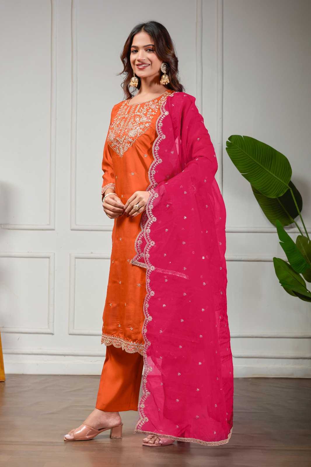 Heavy Roman Silk Embroidery Suit in Violet