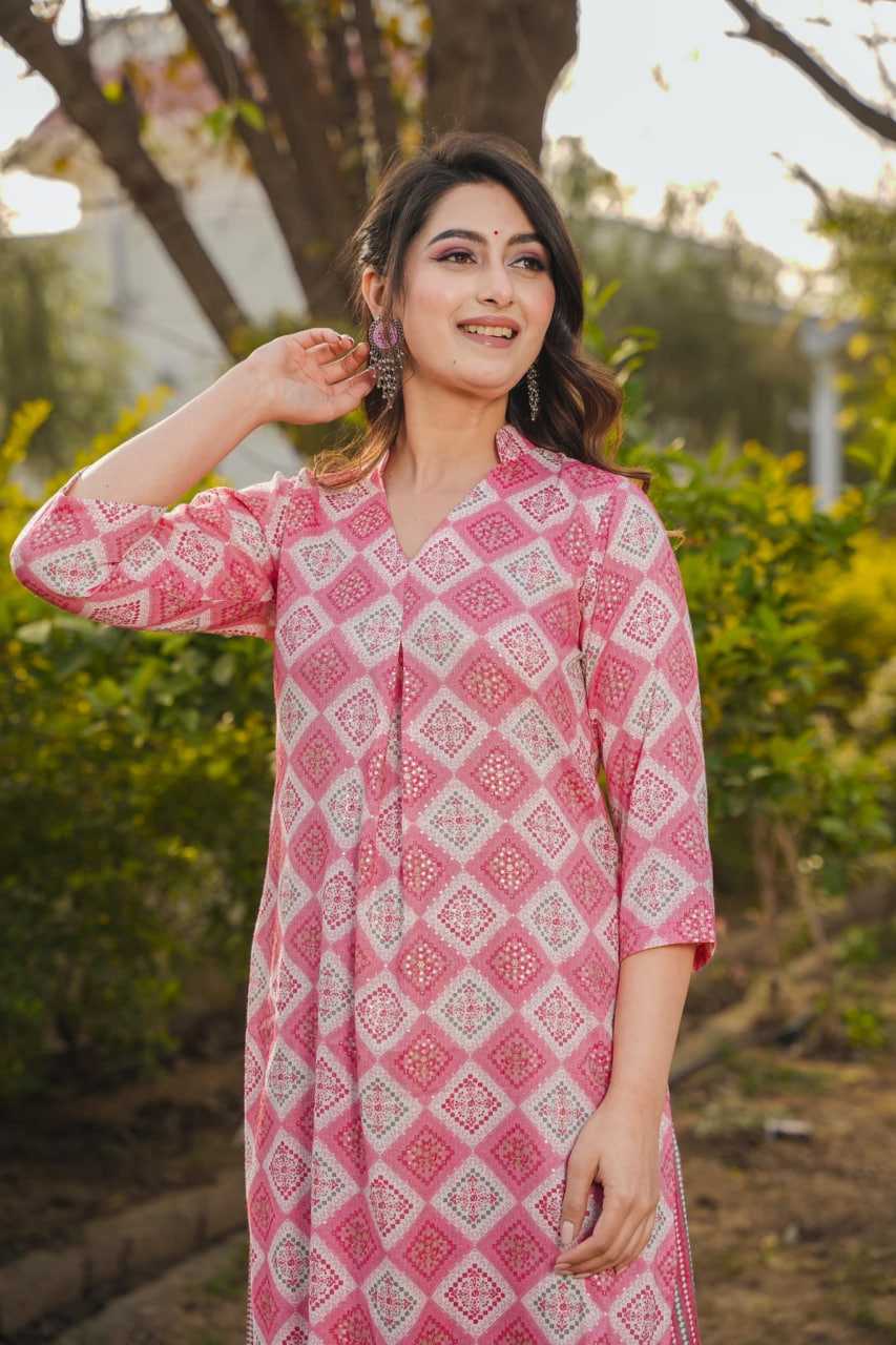 Heavy Rayon Printed Suit in Pink
