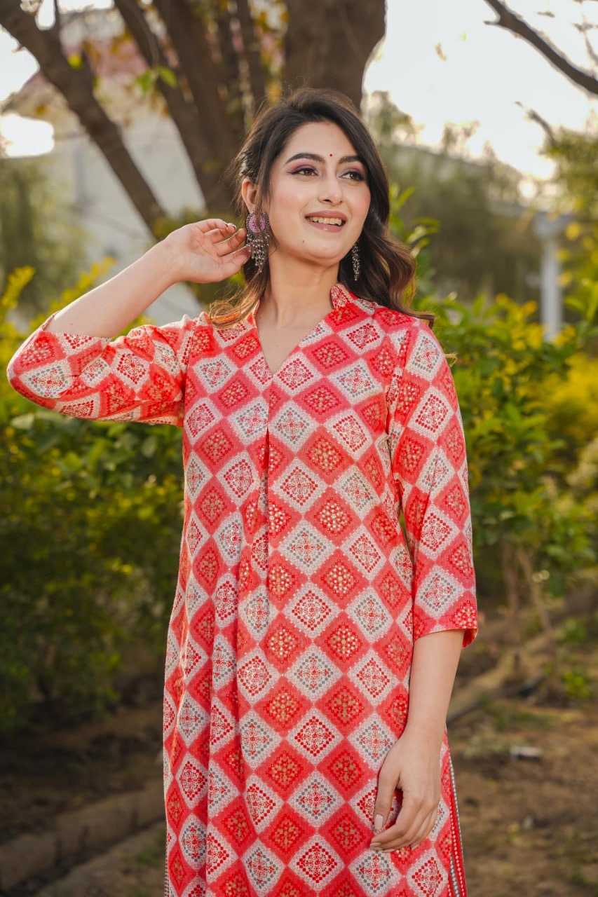 Heavy Rayon Printed Suit in Pink