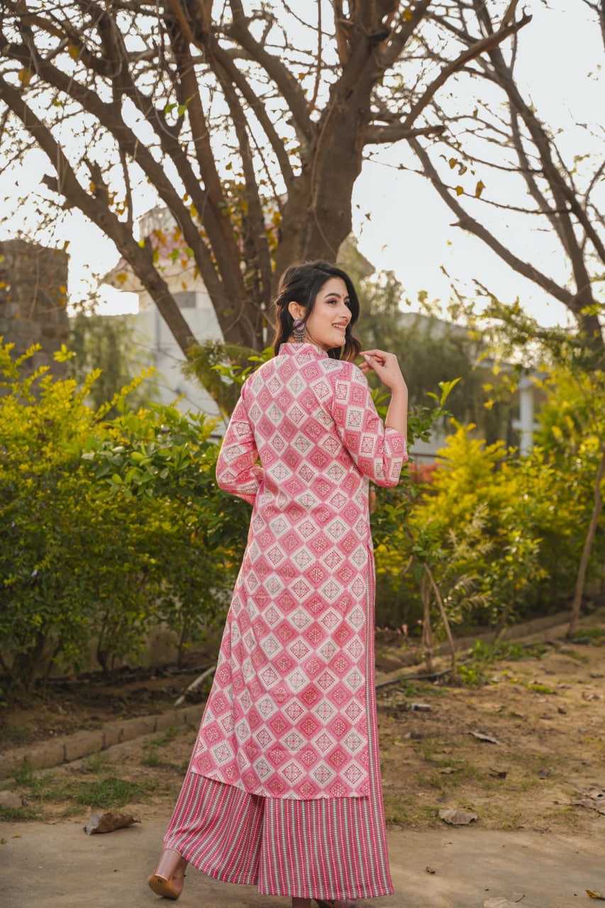 Heavy Rayon Printed Suit in Pink