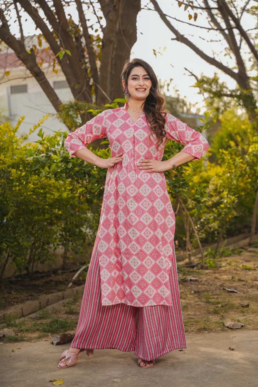 Heavy Rayon Printed Suit in Pink