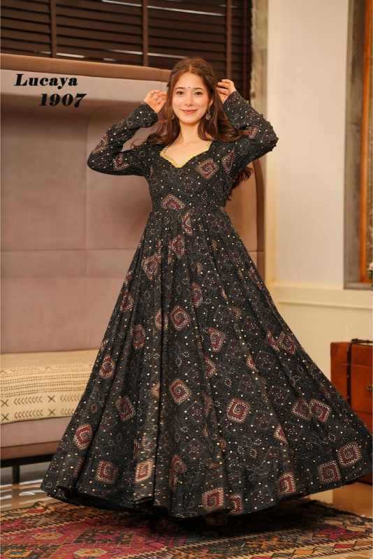 Heavy Rayon Printed Gown in Black