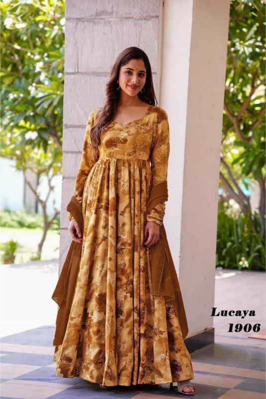 Heavy Rayon Printed Gown in Black