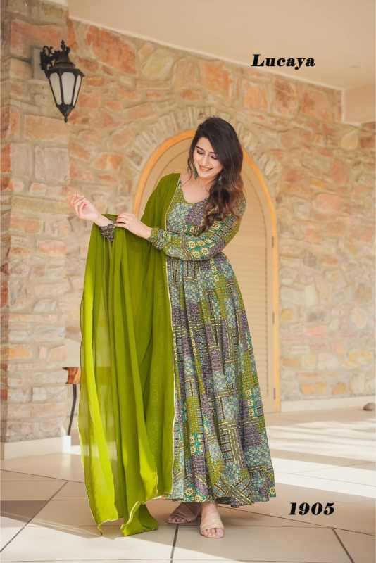 Heavy Rayon Printed Gown in Black