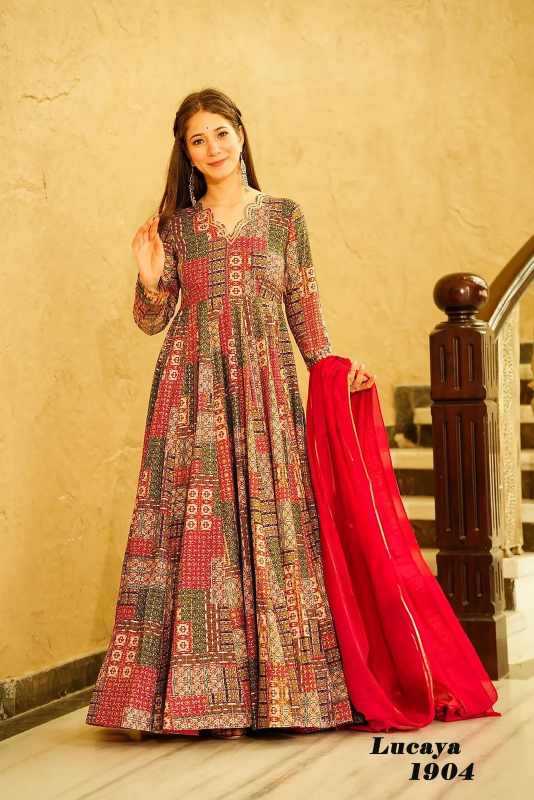 Heavy Rayon Printed Gown in Black