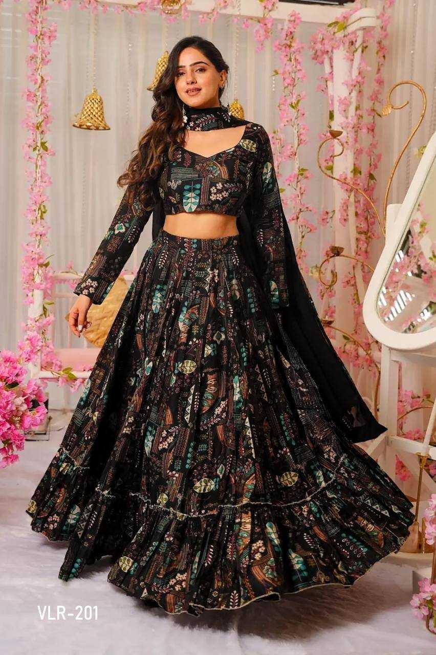 Chinon Printed Lehenga in Black