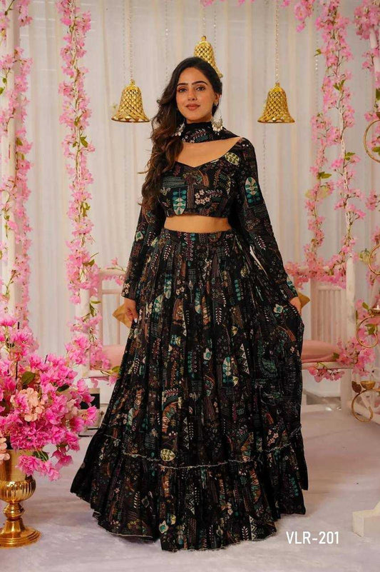 Chinon Printed Lehenga in Black