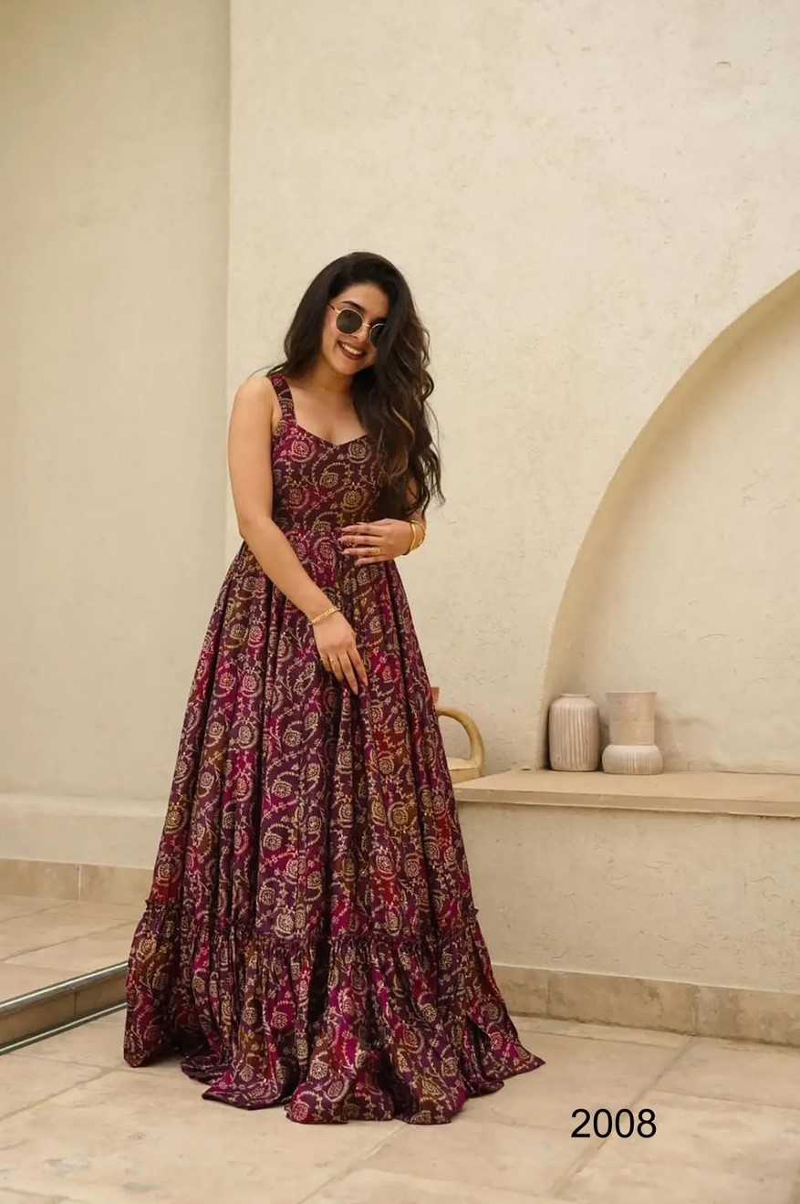 Heavy Rayon Printed Gown in Pink