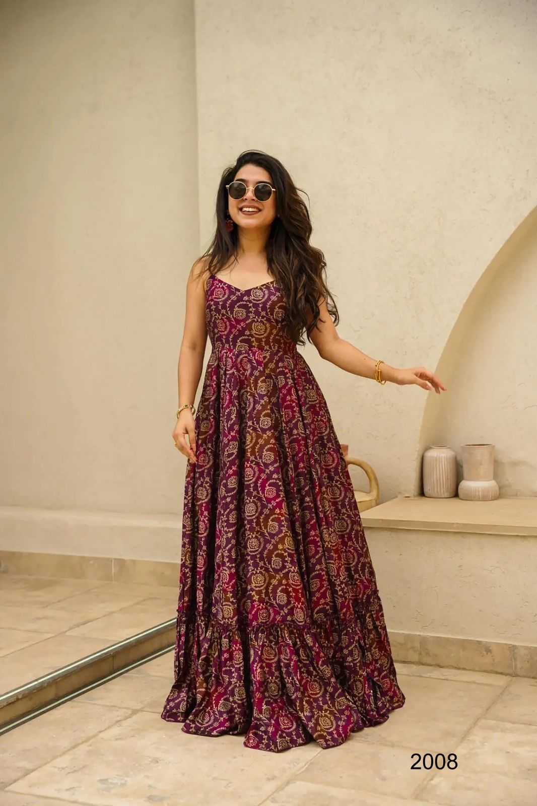 Heavy Rayon Printed Gown in Pink