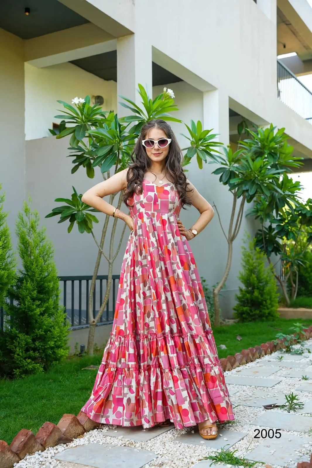 Heavy Rayon Printed Gown in Pink