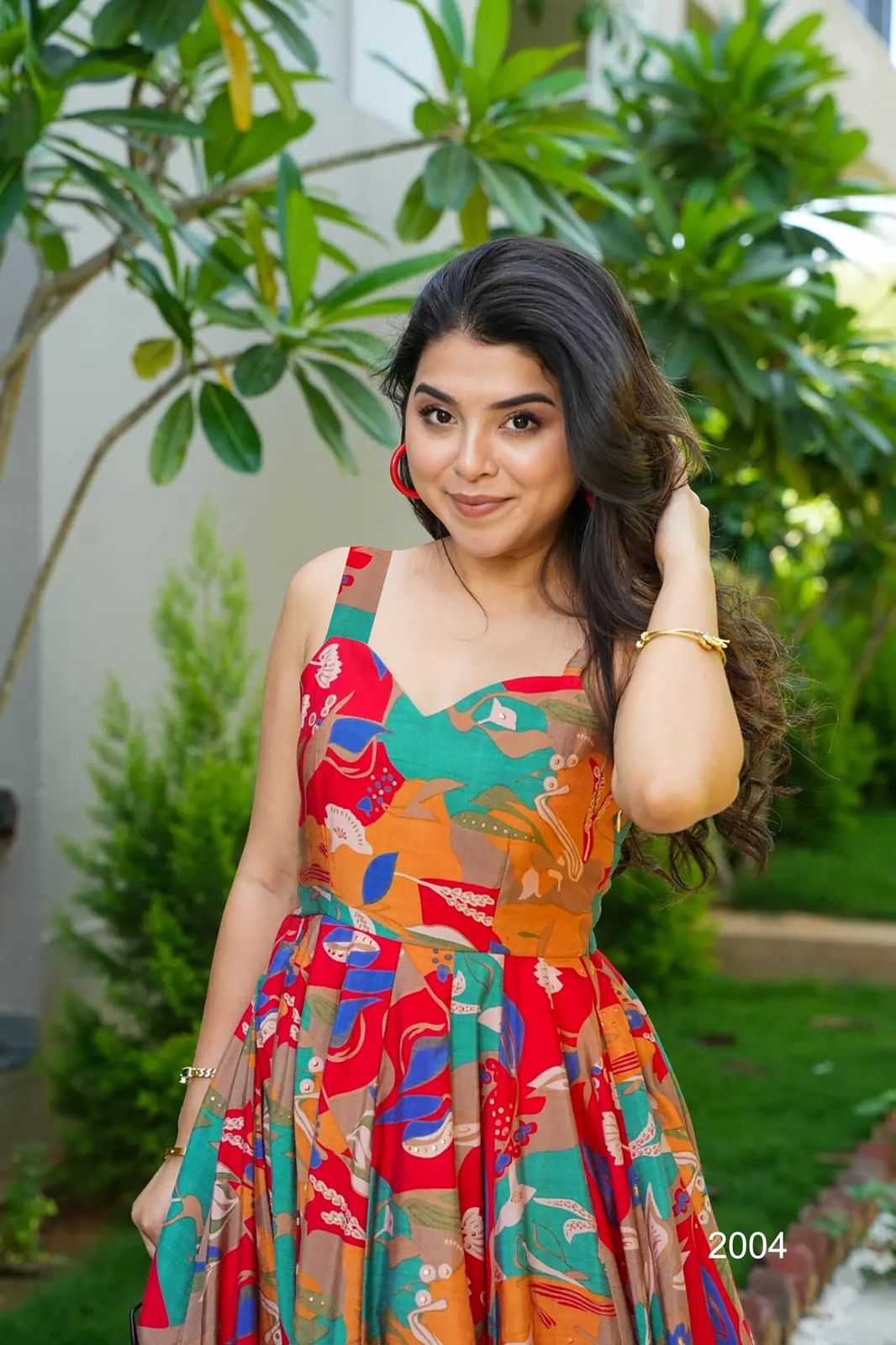 Heavy Rayon Printed Gown in Pink