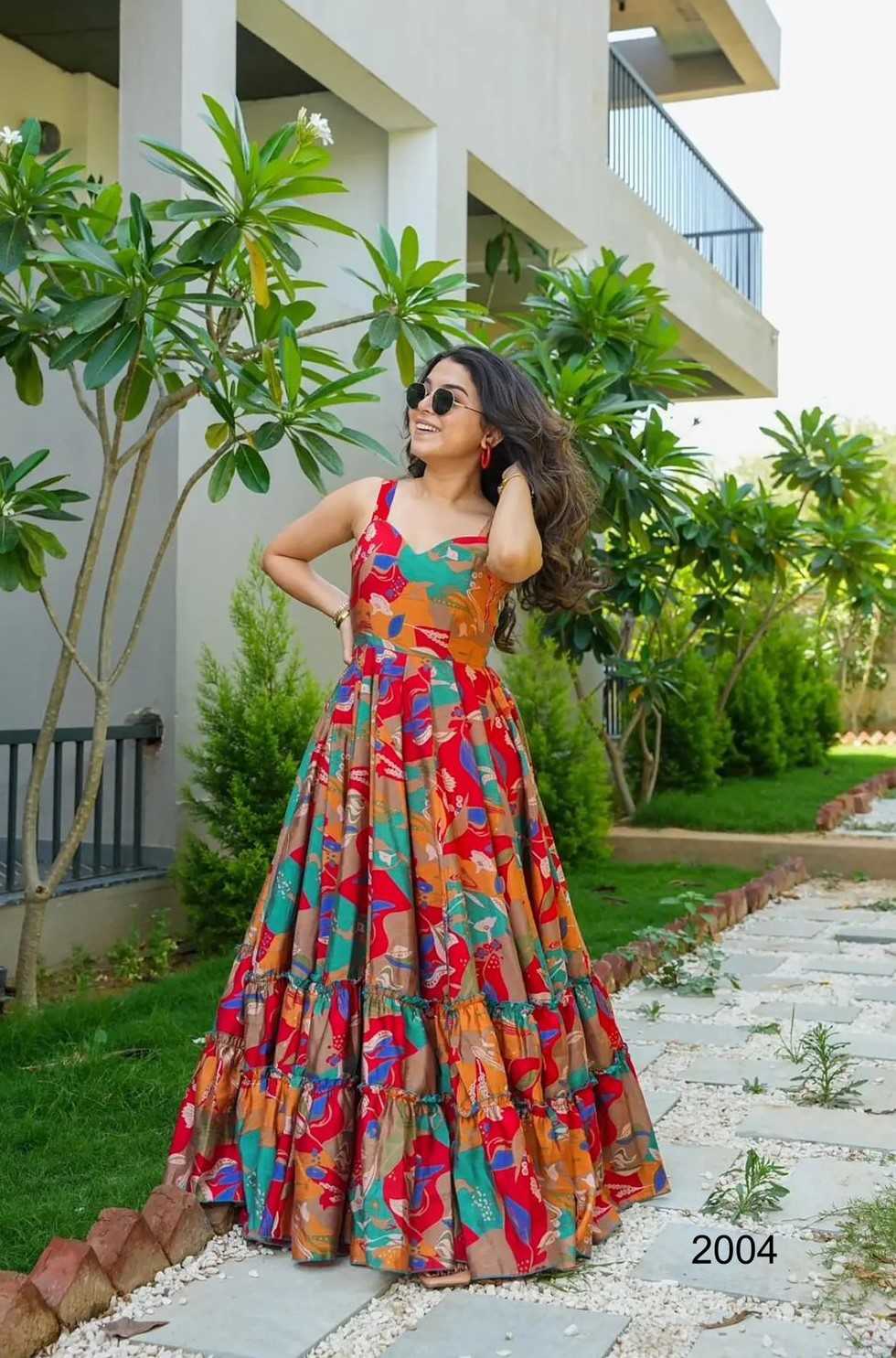 Heavy Rayon Printed Gown in Pink