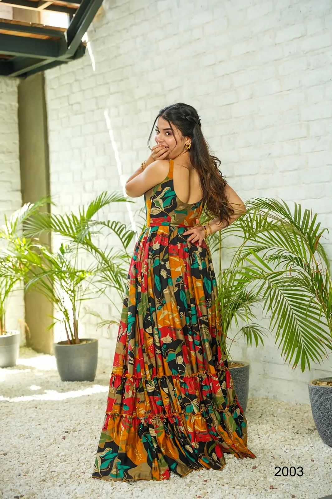 Heavy Rayon Printed Gown in Pink