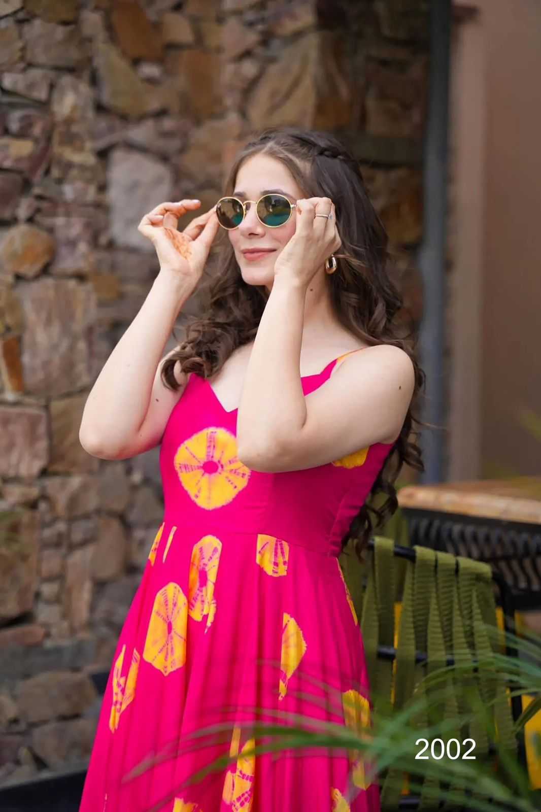 Heavy Rayon Printed Gown in Pink