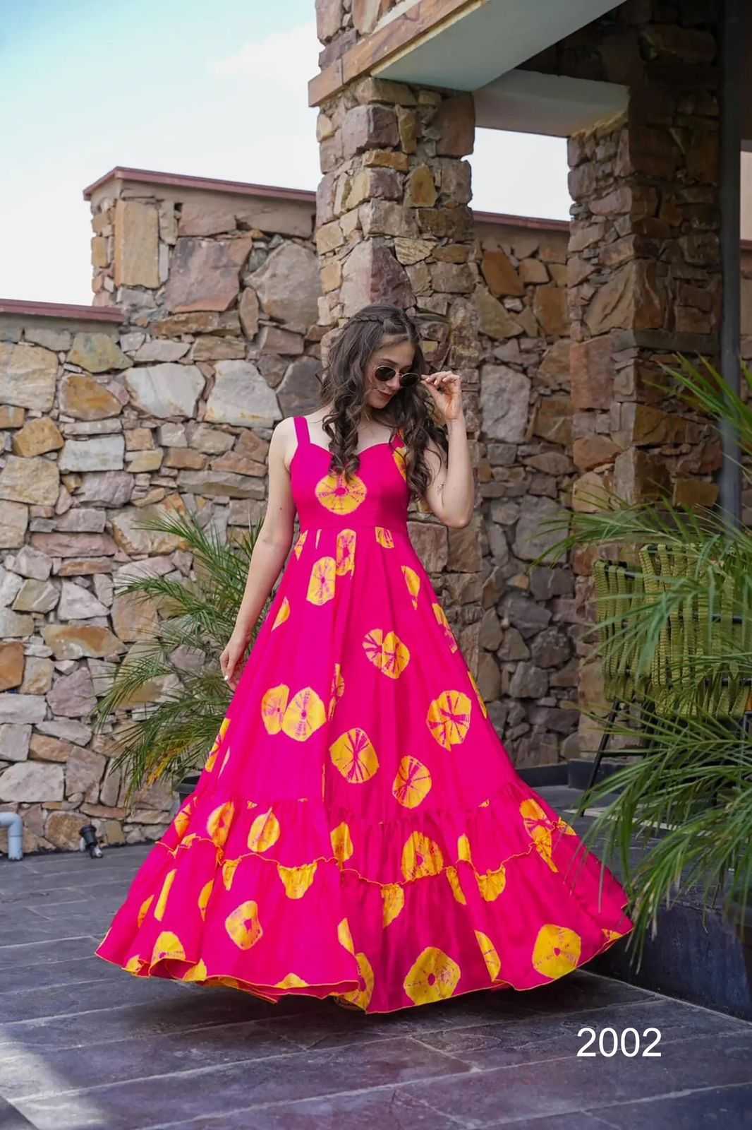 Heavy Rayon Printed Gown in Pink
