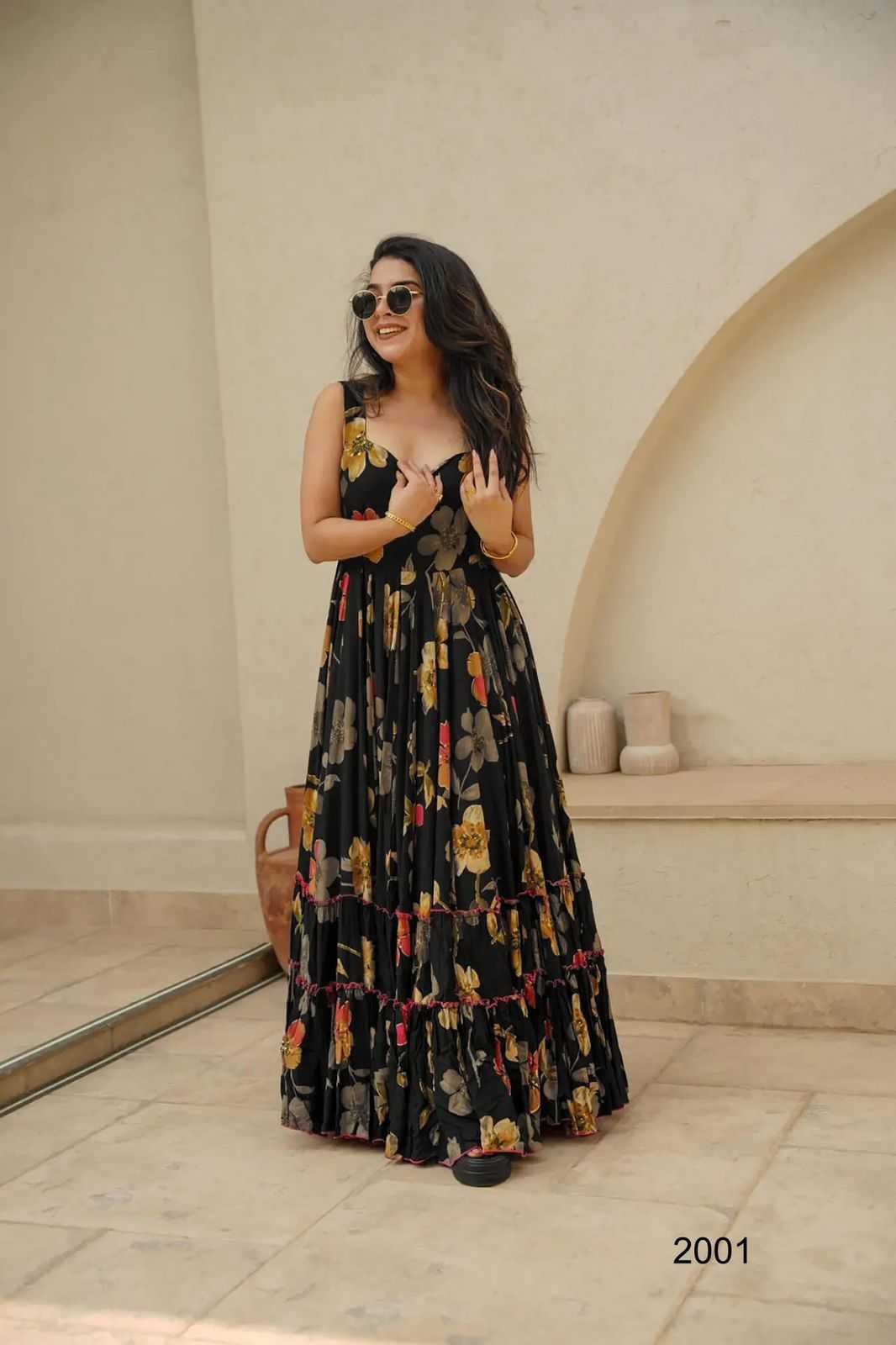 Heavy Rayon Printed Gown in Pink