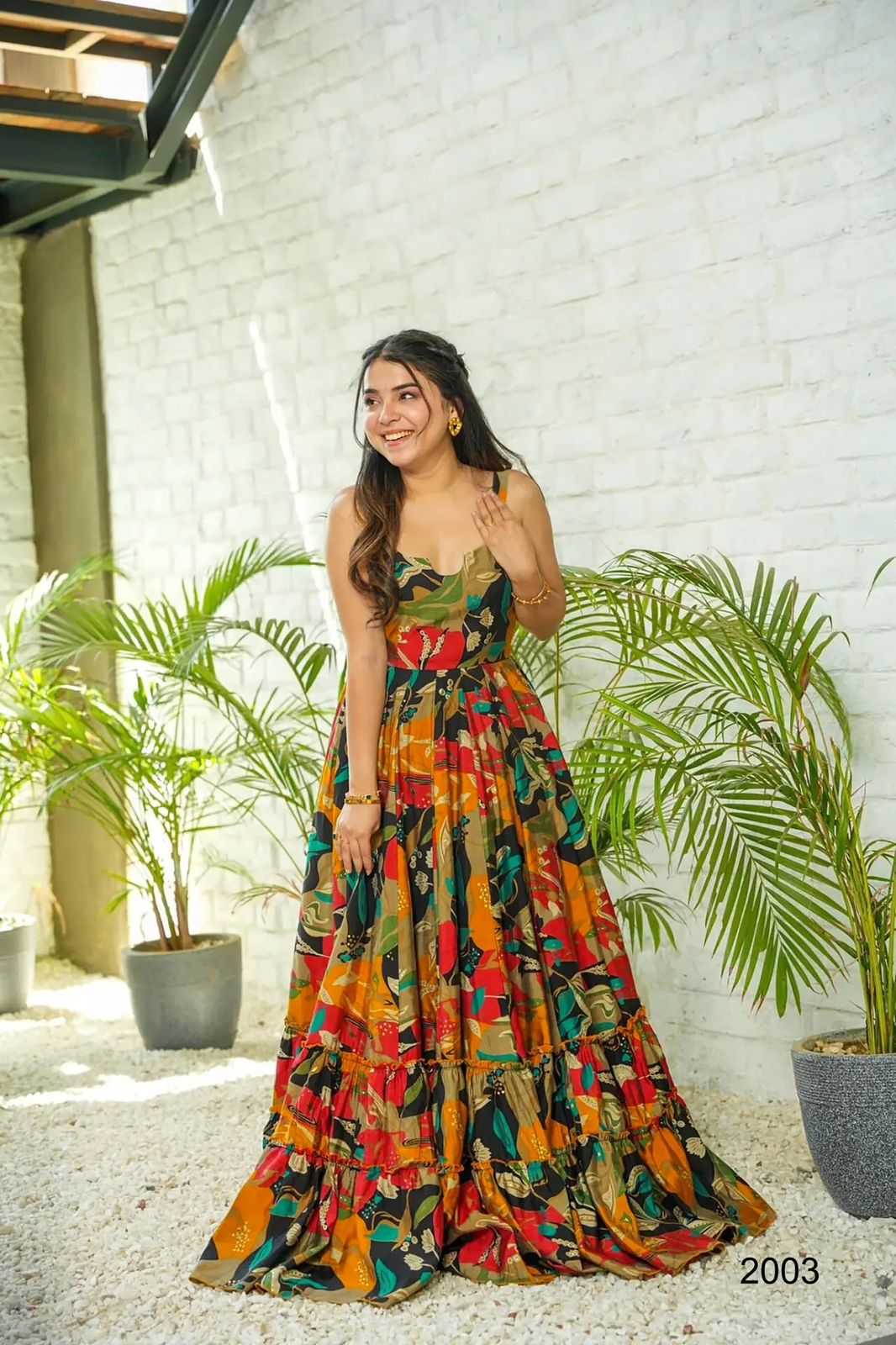 Heavy Rayon Printed Gown in Pink
