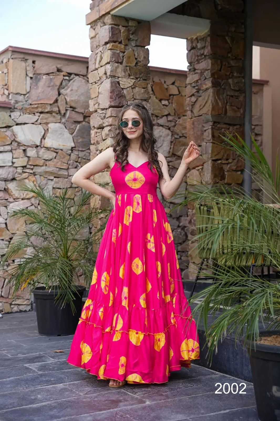 Heavy Rayon Printed Gown in Pink