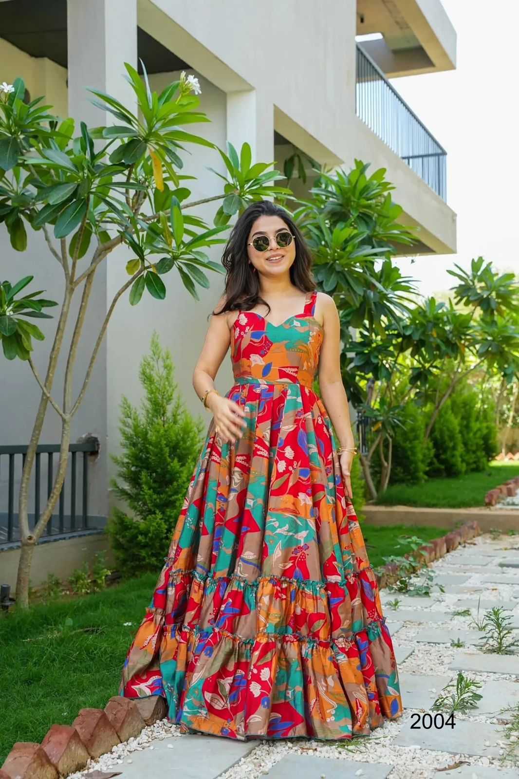 Heavy Rayon Printed Gown in Pink