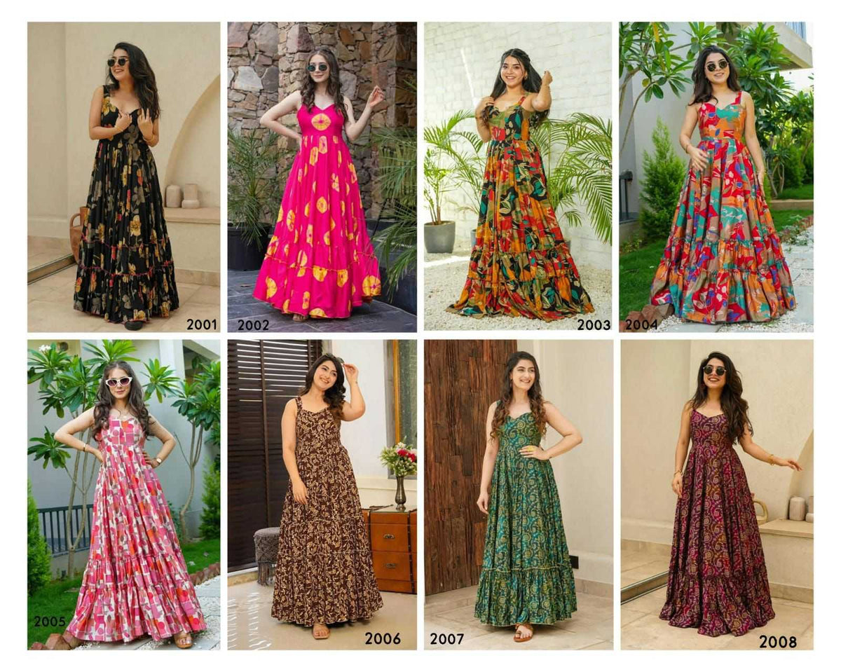 Heavy Rayon Printed Gown in Pink