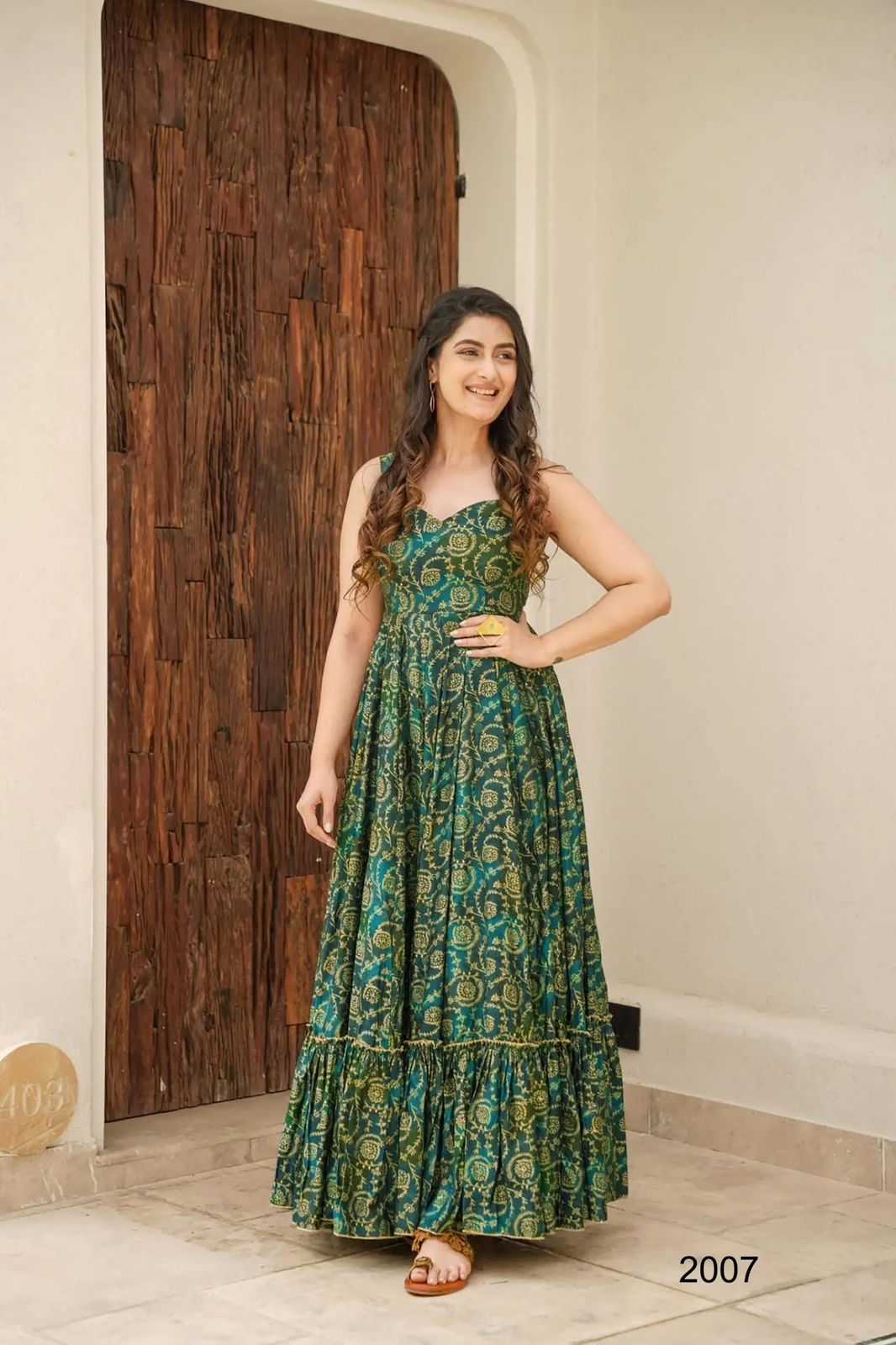Heavy Rayon Printed Gown in Pink