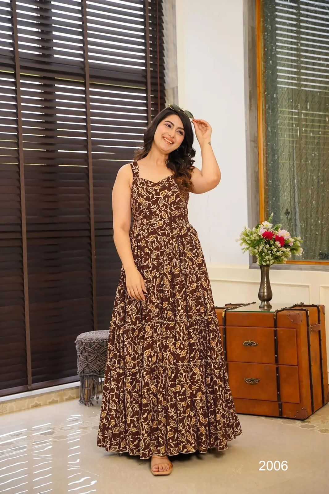 Heavy Rayon Printed Gown in Pink