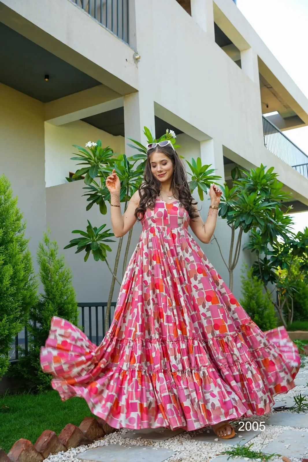 Heavy Rayon Printed Gown in Pink