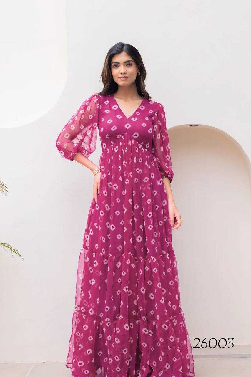 Faux Georgette Printed Gown in Deep Blue