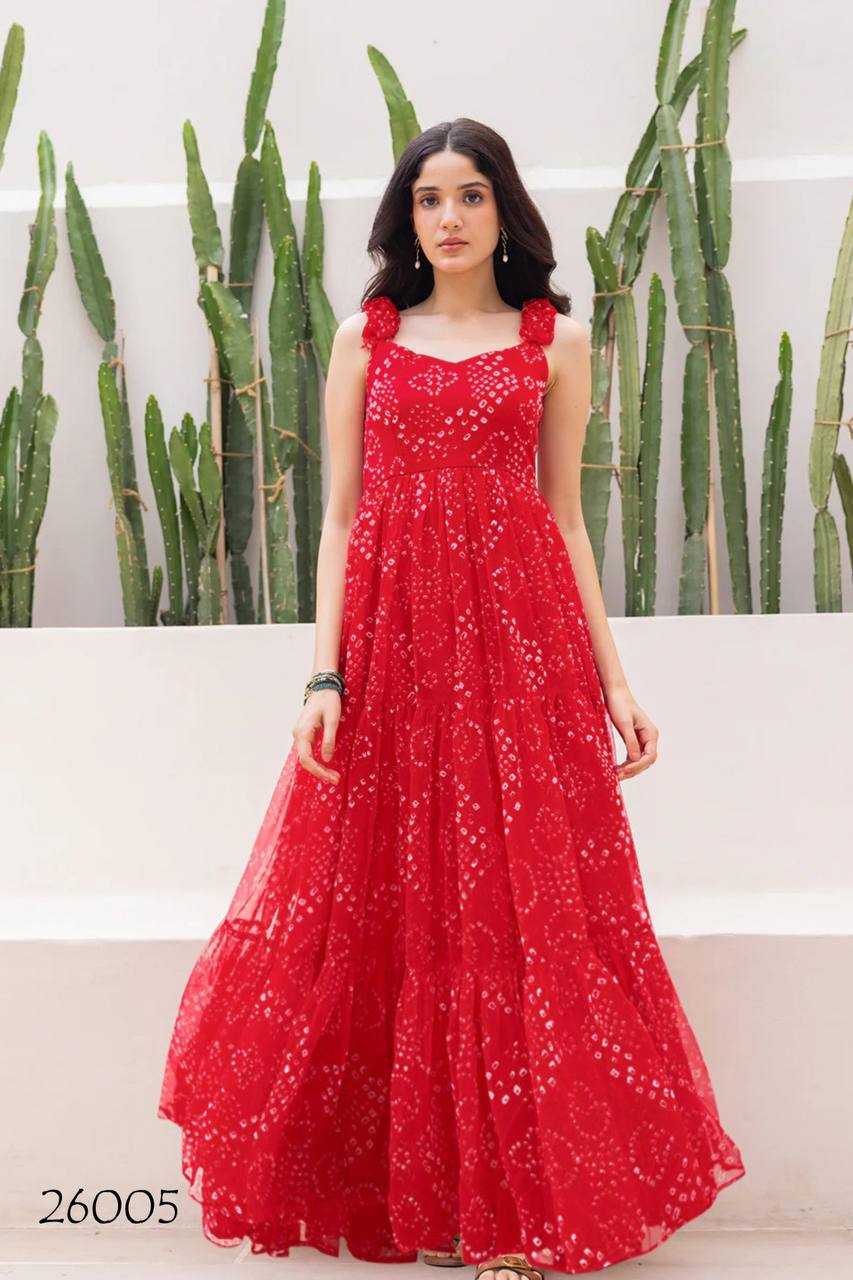 Faux Georgette Printed Gown in Deep Blue