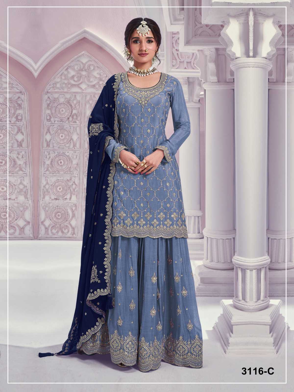 Chinon Embroidery Suit in Sky