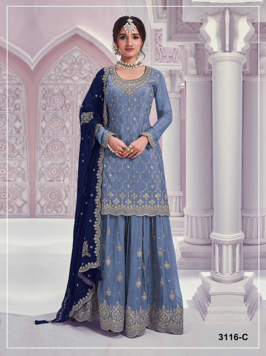 Chinon Embroidery Suit in Sky