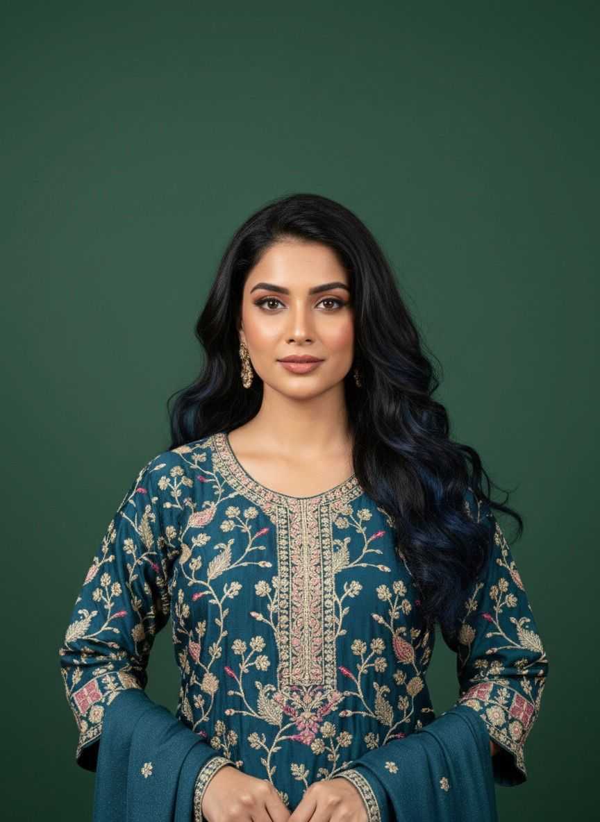 Chinon Embroidery Suit in Mustard