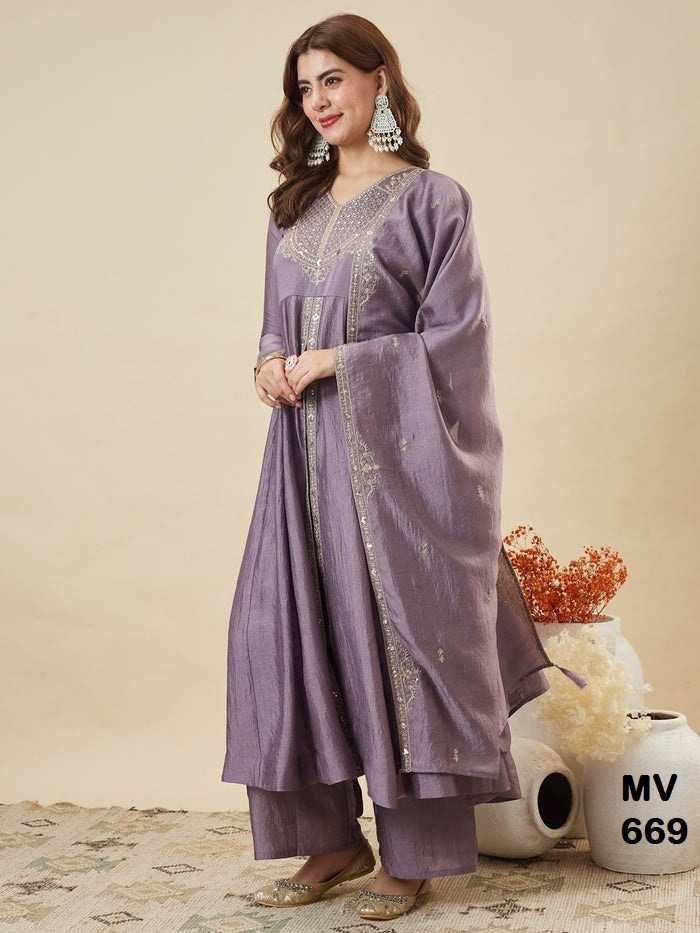 Vichitra Silk Embroidery Suit 669