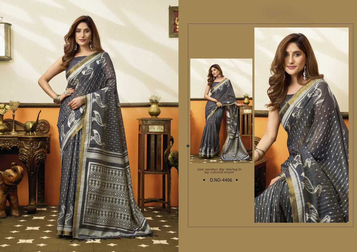 Gobuni Sangeeta Cotton Fancy Saree in Denim Blue