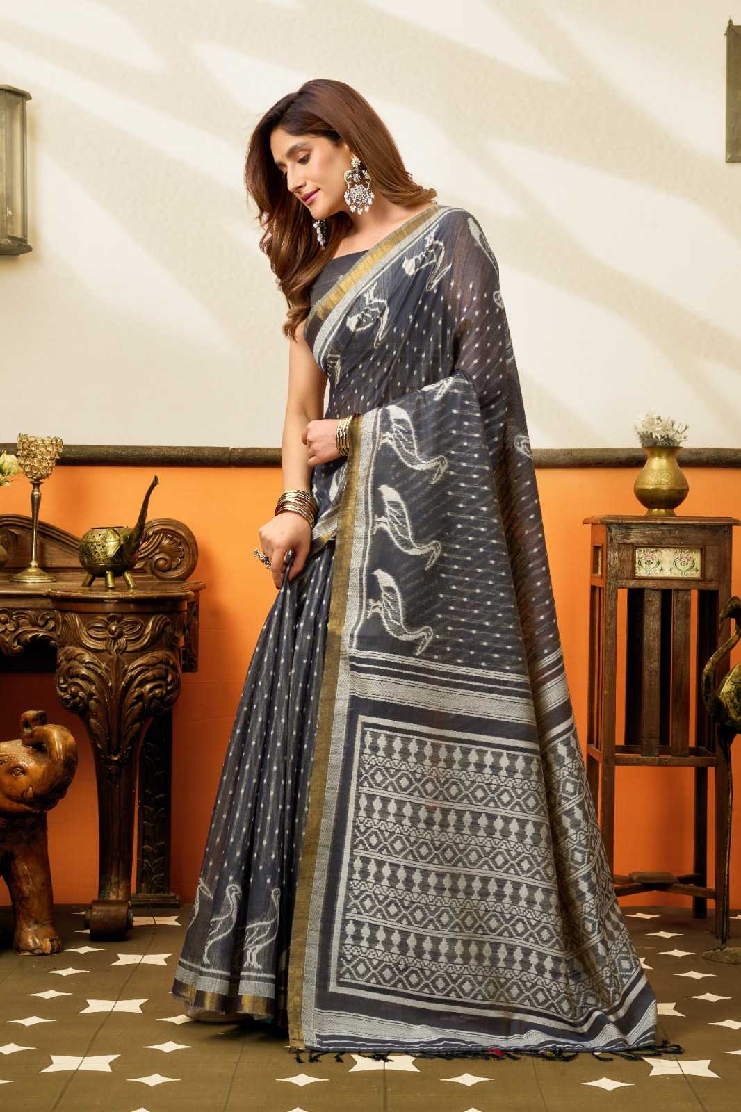 Gobuni Sangeeta Cotton Fancy Saree in Denim Blue