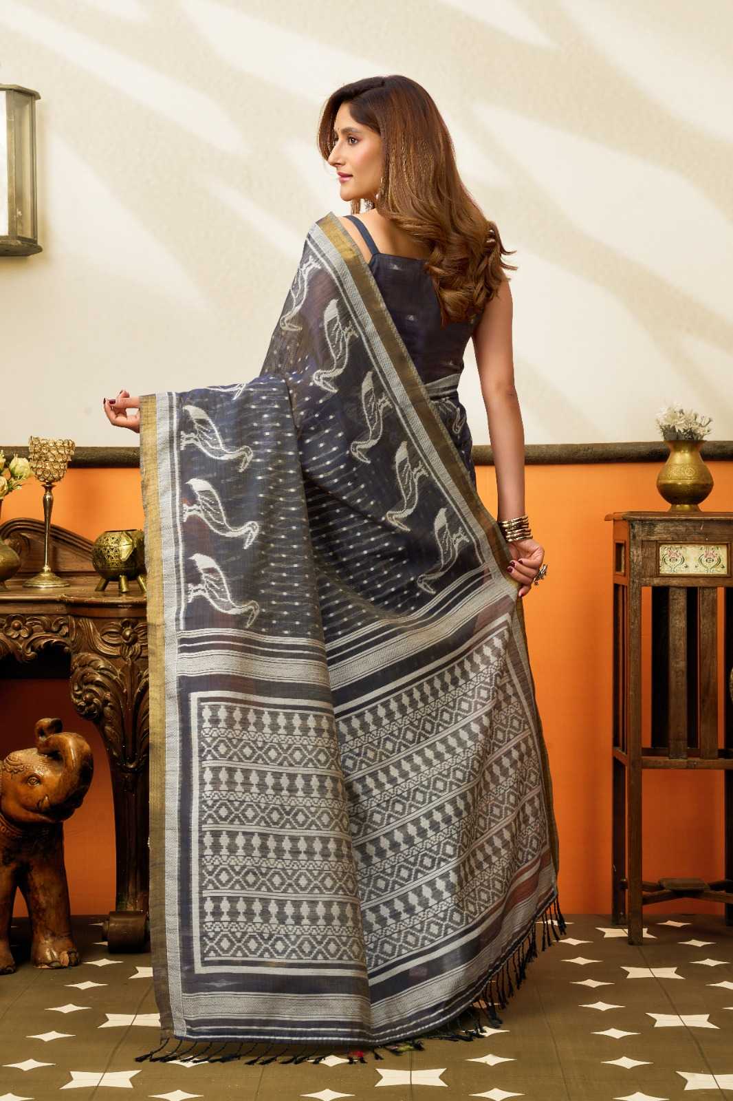 Gobuni Sangeeta Cotton Fancy Saree in Denim Blue