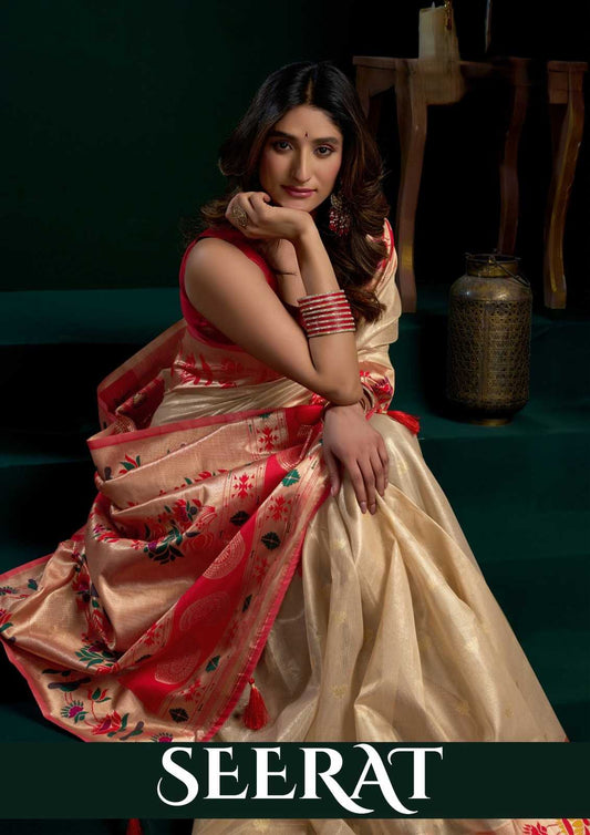 Gobuni Seerat Tissue Designer Saree in Cream