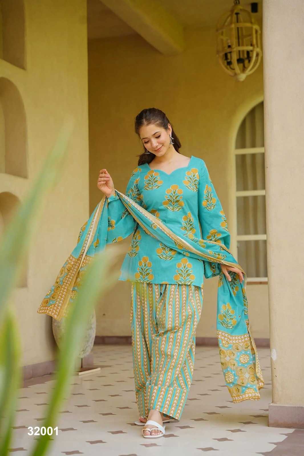 Lucaya Cotton Cambric Printed Suit in Sky