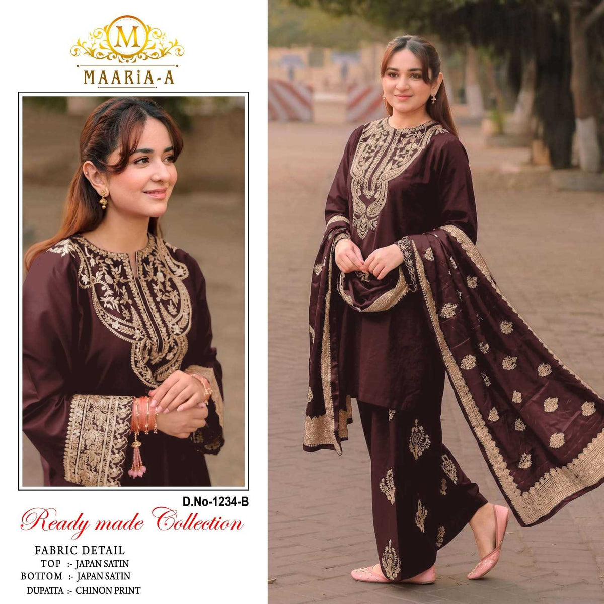 Maaria Satin Silk Embroidery Suit