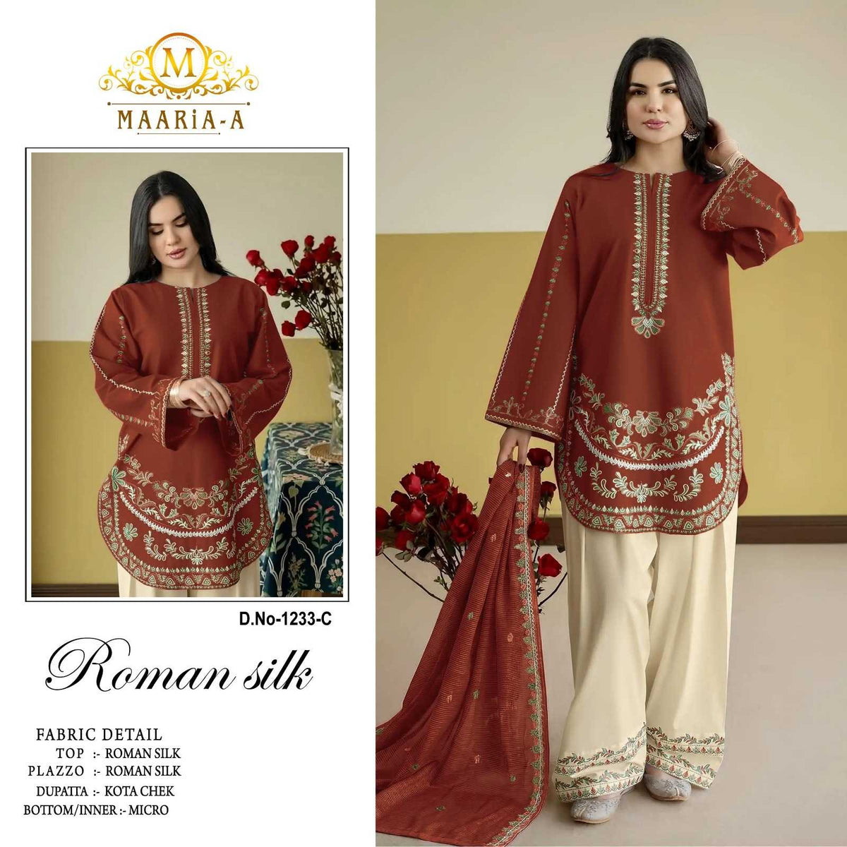 Maaria Heavy Roman Silk Embroidery Suit