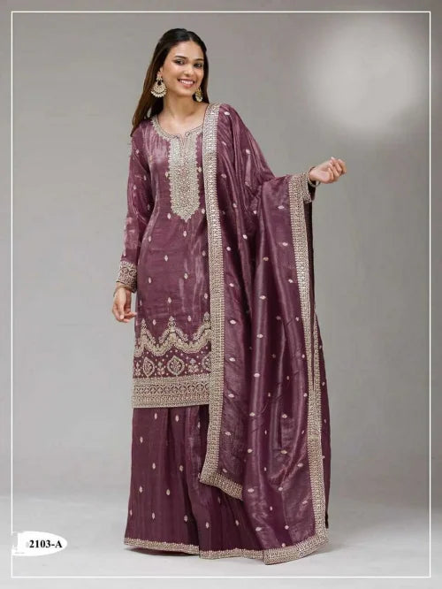 Heavy Silk Ladies Suit in Onion