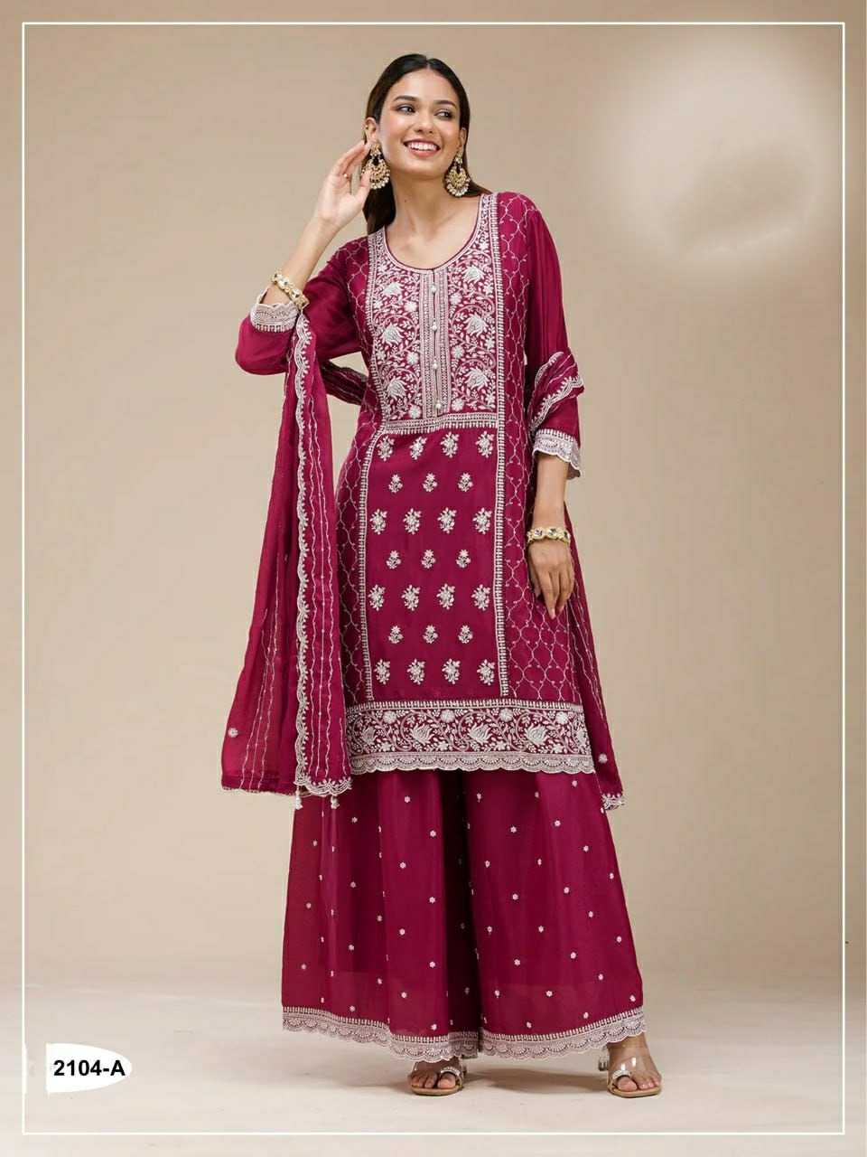 Faux Georgette Embroidery Suit in Navy Blue