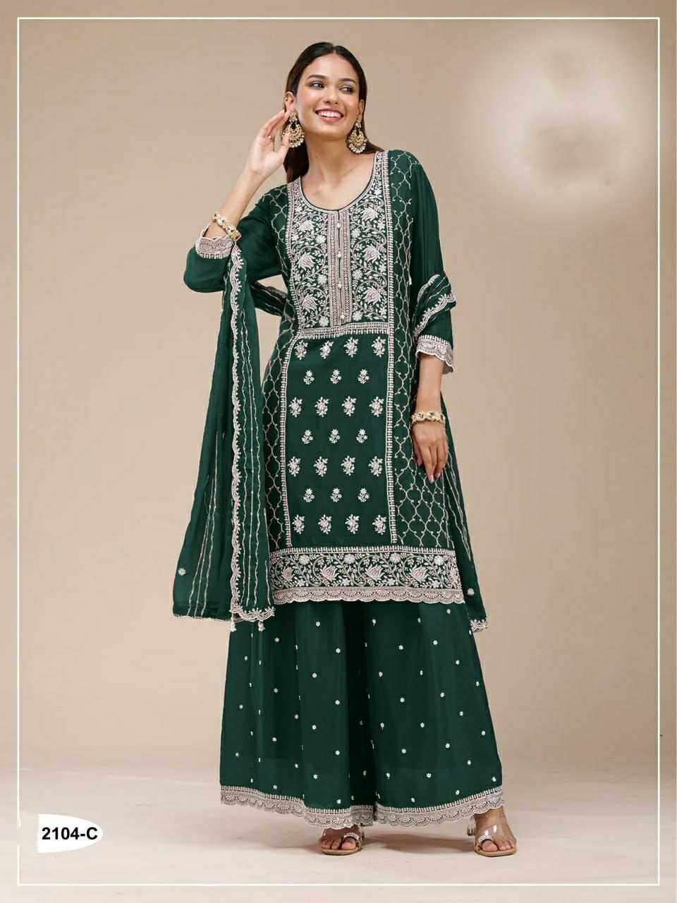 Faux Georgette Embroidery Suit in Navy Blue
