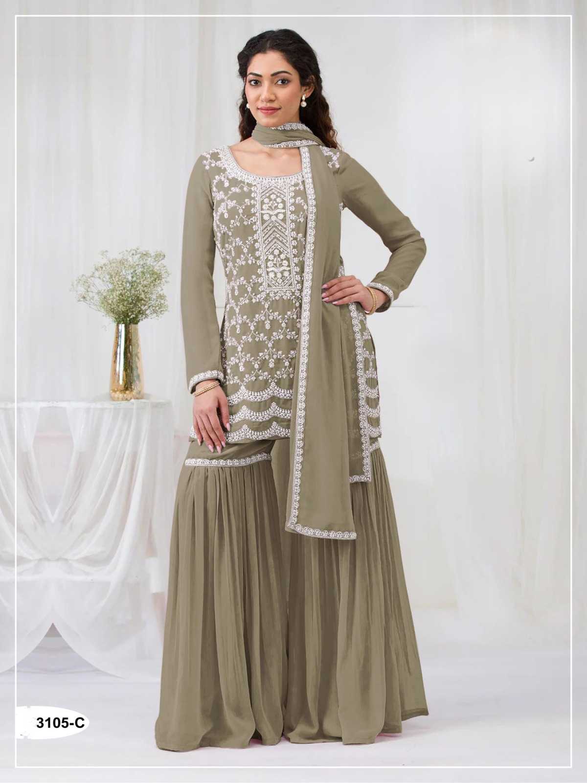 Pavitra Faux Georgette Sharara Salwar Suit in Mehndi